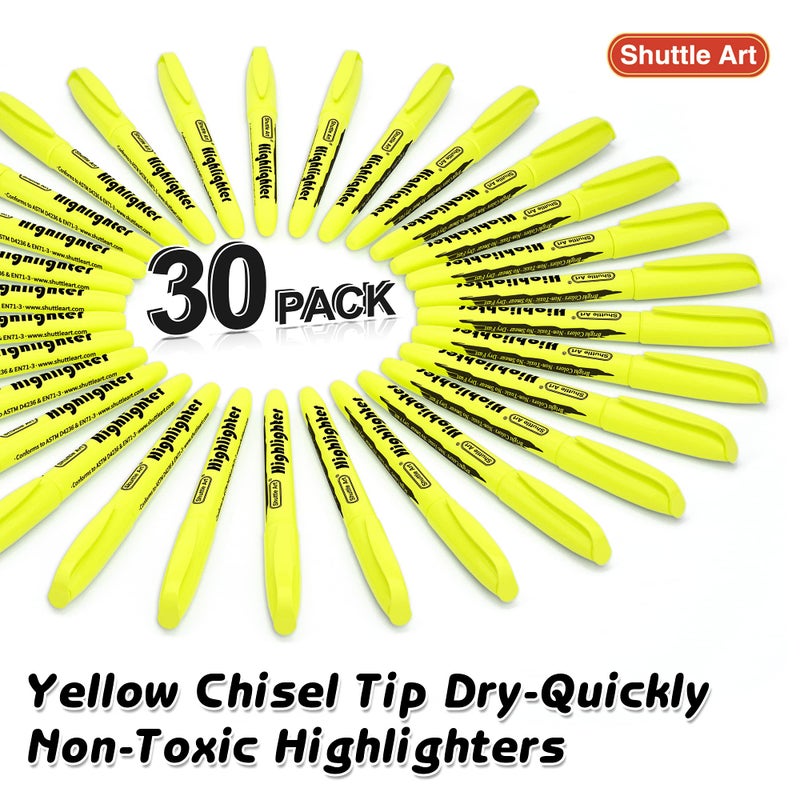 Shuttle Art Yellow Highlighters, 30 Pack Highlighters Bright Colors, Chisel Tip Dry-Quickly Non-Toxic Highlighter markers for Adults Kids Highlighting in Home School Office - Image 2